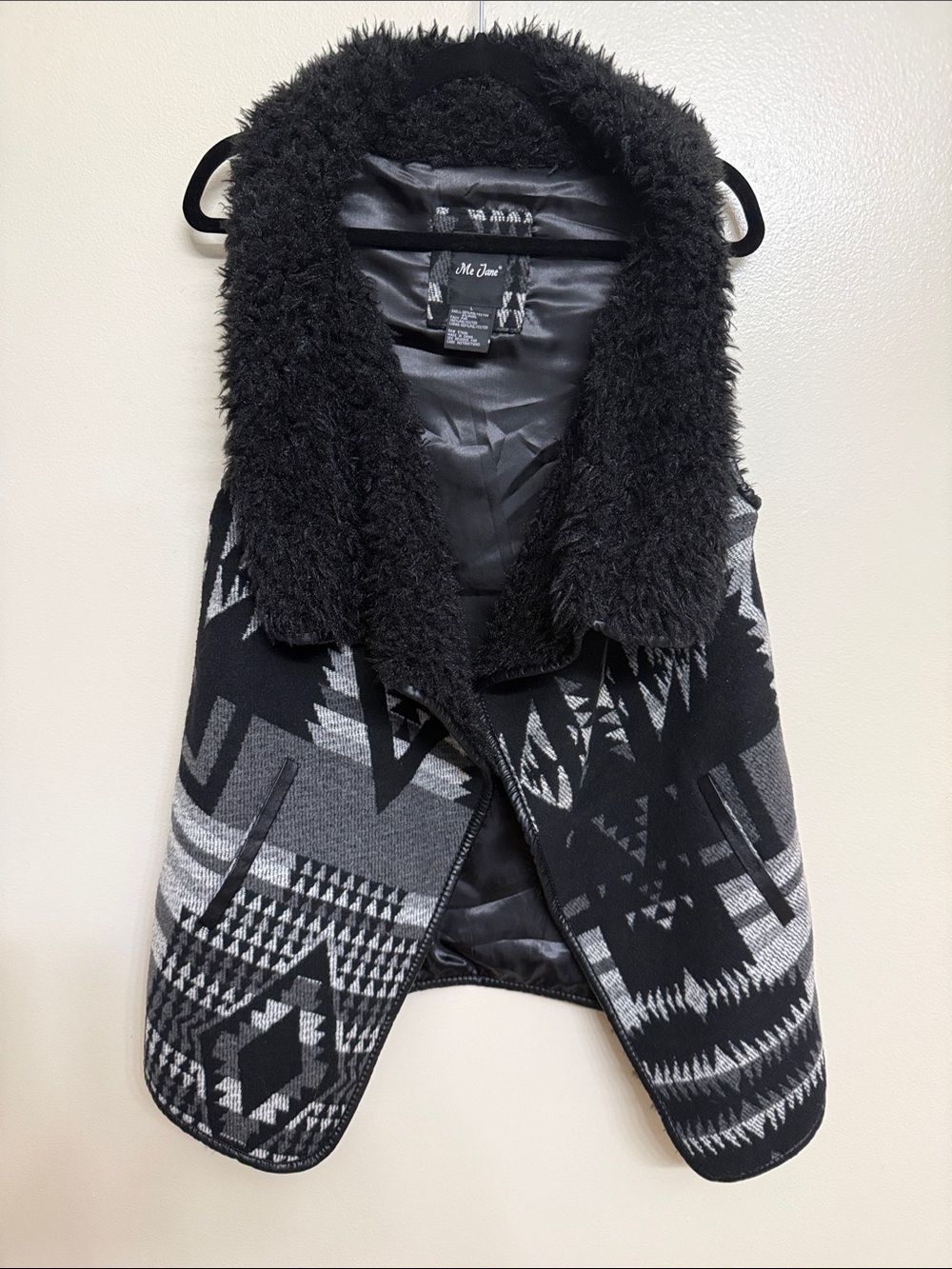 Pendleton Style Wool Blend Faux Fur Vest